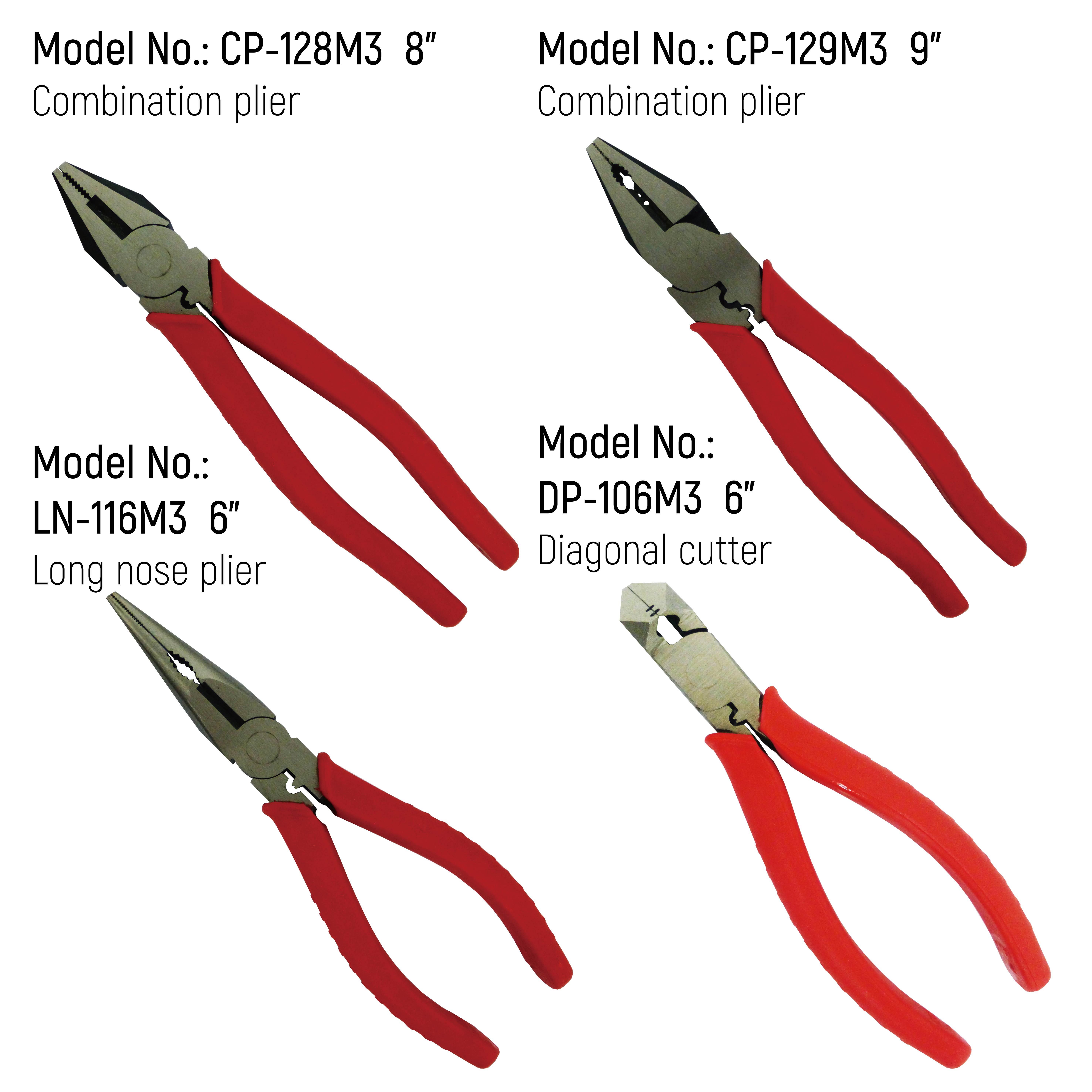 CP-128M3, CP-129M3, LN-116M3, DP-106M3 COMBINATION PLIERS & LONG NOSE PLIERS  & DIAGONAL CUTTERS - Hydraulic Tool Manufacturer｜LUN-YUAN